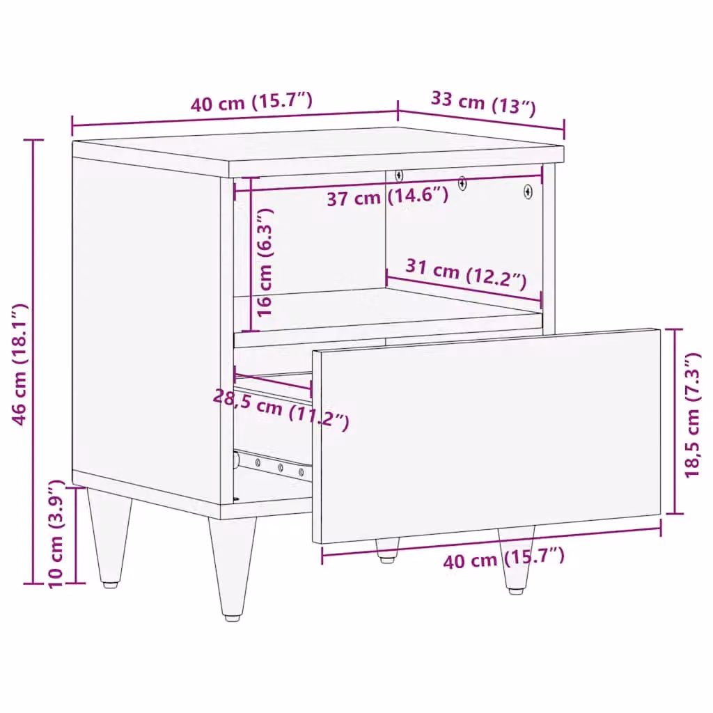 Berkfield Home Light Grey Mango Wood Bedside Cabinet W/D/H: 40 x 33 x 46 cm – 7