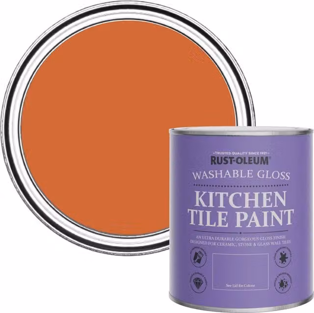 Rust-Oleum Water-Based Kitchen Tile Paint in Gloss Finish, Orange, 0.75 l