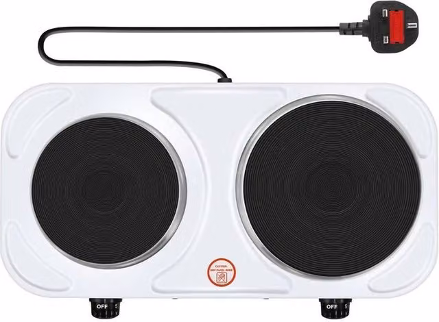 FLAVORA Double Portable Electric Hot Plate Table Top Cooker Hob in White – 1