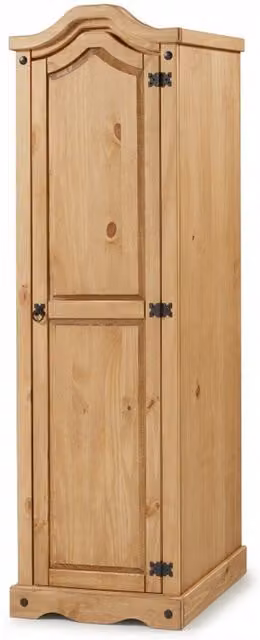 Mercers Furniture Corona 1 Door Arch Top Wardrobe in Antique Wax Brown Solid Mexican Pine Wood, H 176 cm x W 55 cm x D 45 cm