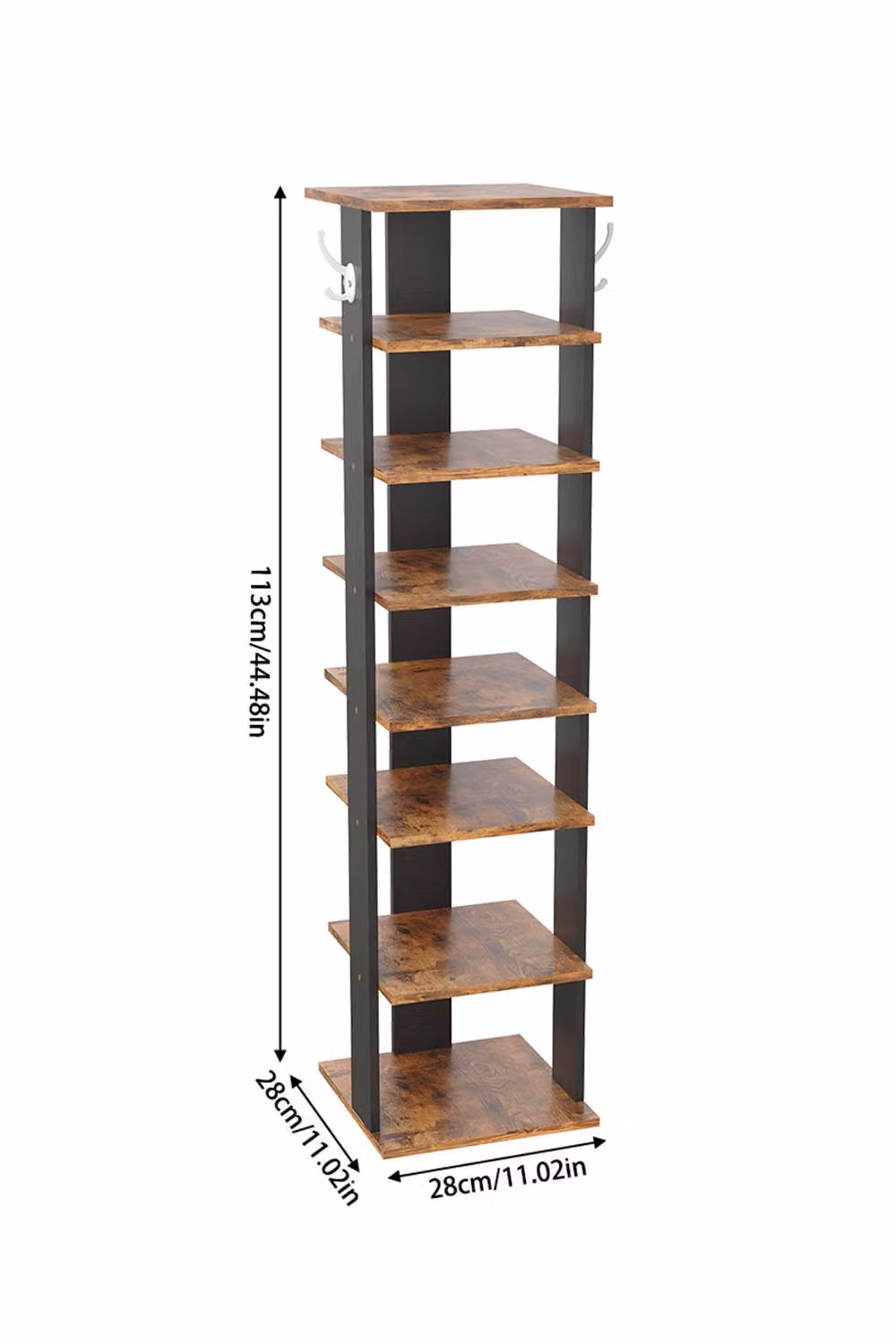 Living and Home 8-Tier Freestanding MDF Shoe Rack with Hooks in Black – 3