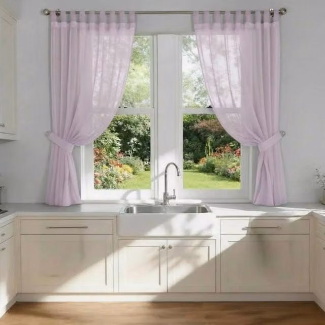 Luxury Living Lavender Voile Tab Top Curtain Pair with Crystal Tie Backs, Width: 145 cm, Drop: 137 cm – 1