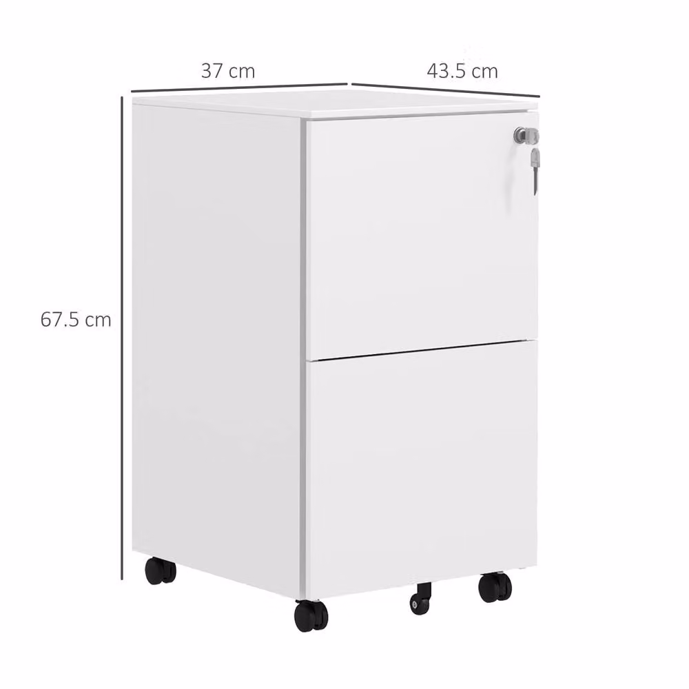 ERGOVEXA Lockable 2-Drawer Vertical Metal Filing Cabinet with Castors, White – 2