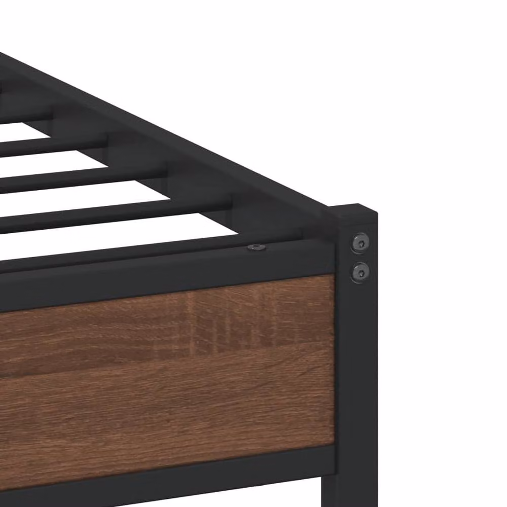 Berkfield Home Industrial Metal and Wood Bed Frame in Brown Oak, W: 137 cm, D: 190 cm, H: 142 cm – 3