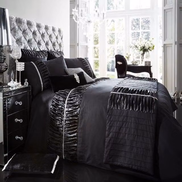Alina Plain Black Polycotton Duvet Cover and Pillowcase Set