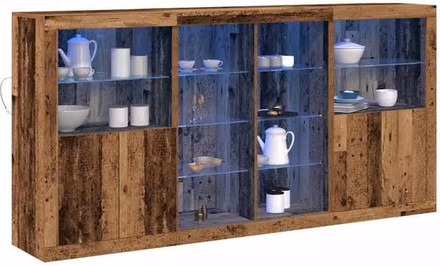 Berkfield Home Rustic Oak Sideboard in Brown with Integrated LED Lights, W: 202 cm, D: 37 cm, H: 100 cm