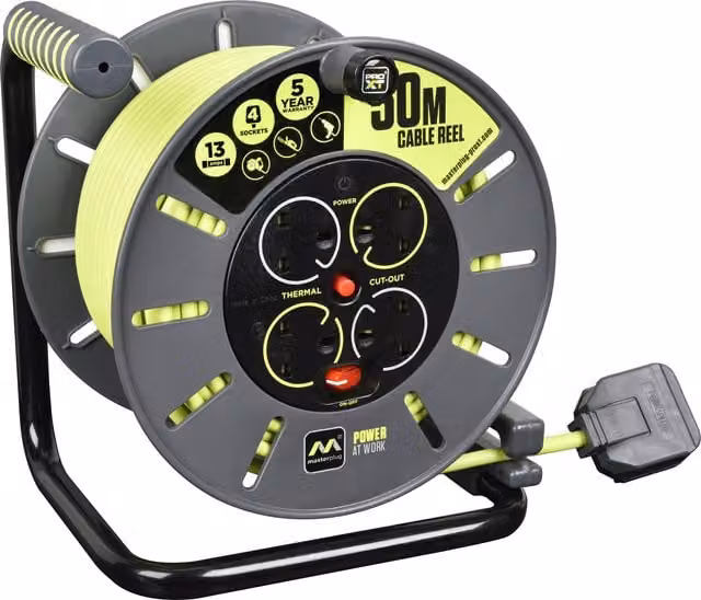 Masterplug PRO-XT Open Cable Reel 240V 13A 4-Socket 50m, Grey