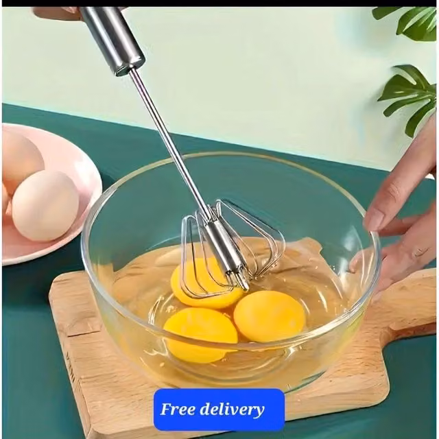 PAWNORA Stainless Steel Manual Push Whisk Egg Beater in Silver, 30 cm