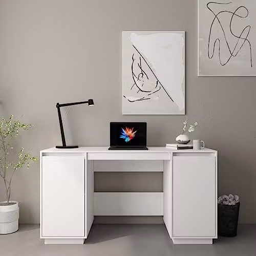 vidaXL Modern White Writing Desk in Solid Pine Wood, W/D/H: 140 x 50 x 75 cm – 2
