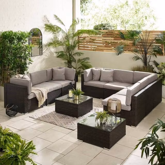 FurnitureboxUK Orlando 8 Seat Modular Outdoor Garden Rattan Sofa Set in Brown – 1