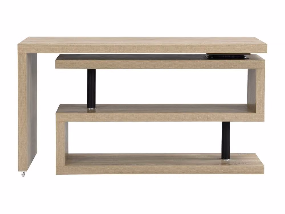 Vente-unique NICEPHORE II Extendable Corner Desk with 360 Degree Swivel Tray in Light Oak – 1