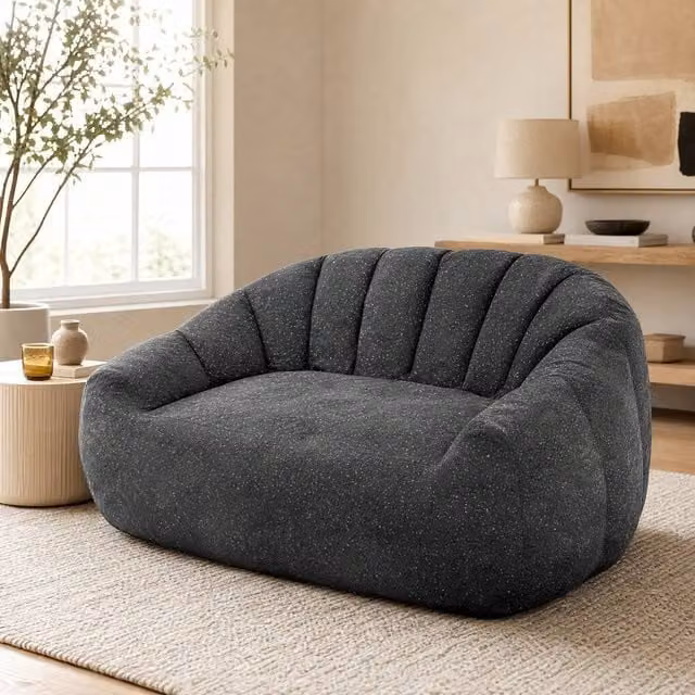 STILVORA 2 Seater Bean Bag Sofa in Grey Silver Fabric with Armrests