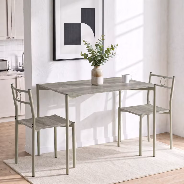 DHS Industrial Rectangular Wooden Dining Table and 2 Chairs in Grey and White