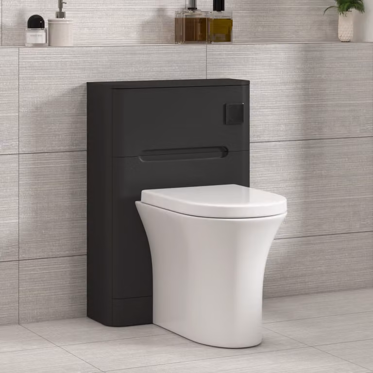 Royal Bathrooms Venice Wall Mounted WC Unit in Matt Nocturne Black with Breeze Rimless Ceramic Toilet Pan, Seat and Cistern, Width: 55 cm