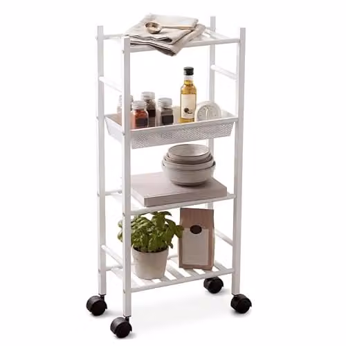 Premier Housewares 4 Tier Metal Trolley with Castors, White