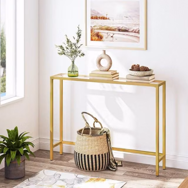 FORGEVIO Gold Console Table and Hallway Sofa Table, W/D/H: 100 x 22 x 80 cm