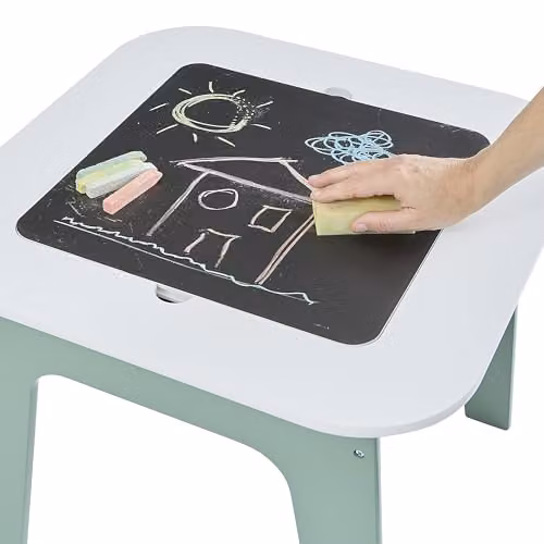 Liberty House Toys Kids Wooden Play Table and Two Chairs Set in White and Green, W/D/H: 60 x 50 x 60 cm – 2