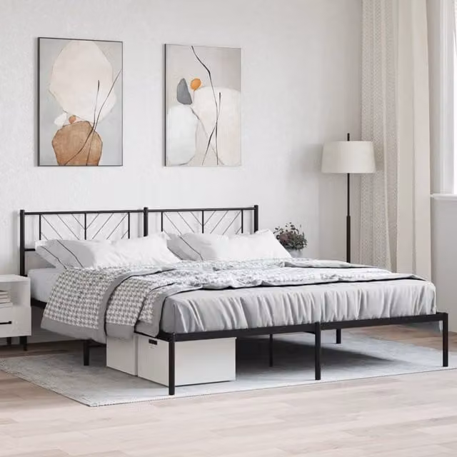 Berkfield Home Metal Bed Frame with Headboard in Black