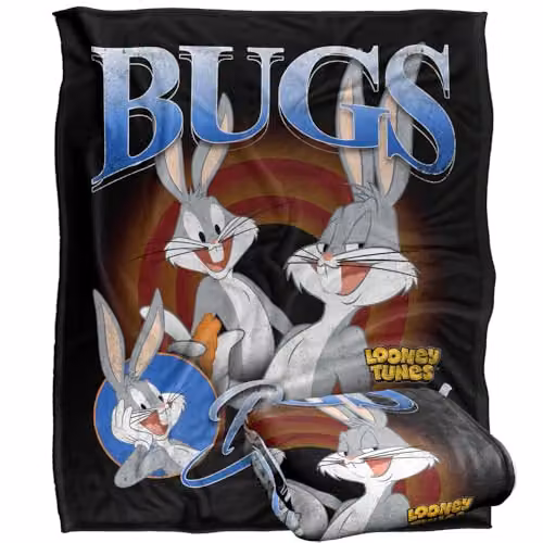 LOGOVISION Looney Tunes Bugs Bunny Super Soft Silky Touch Fleece Throw Blanket, Multicolour, W: 152 cm, D: 127 cm