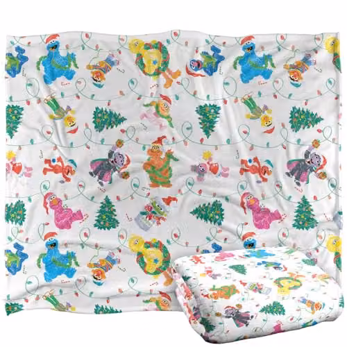 LOGOVISION White Sesame Street Tangled Lights Pattern Super Soft Fleece Throw Blanket W: 152 cm, D: 127 cm