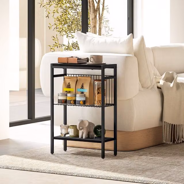 HOMCOM Modern Black Side Table with Storage for Living Room and Bedroom