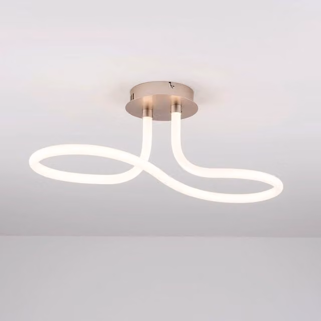 Harper Living LED 1 Light Semi-Flush Ceiling Light with Polycarbonate Shade in Silver Matt Nickel