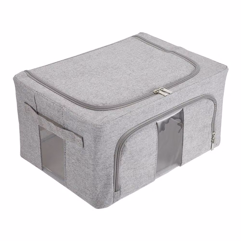 Garden Sanctuary Grey Metal Frame and Fabric Storage Box with Window and Handles – 2