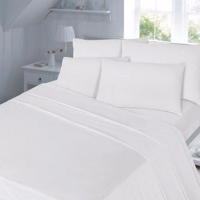 HomeSpace Direct T180 Plain White Percale Duvet Cover Set, W: 140 cm, L: 200 cm