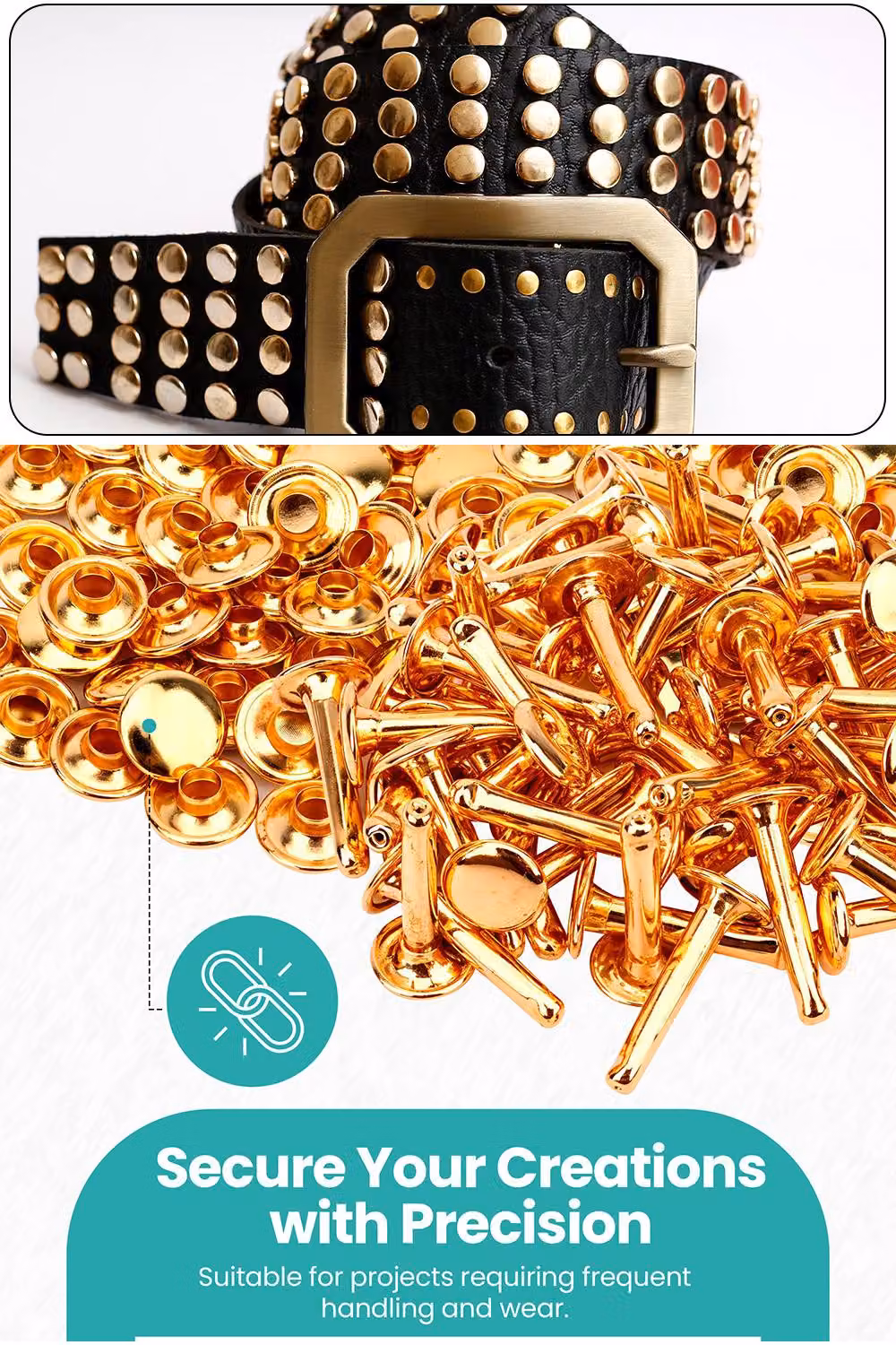 Neel Blue Gold Brass Tubular Rivets, Extra Long Double Cap Studs, 50pcs, 8mm x 14mm – 2