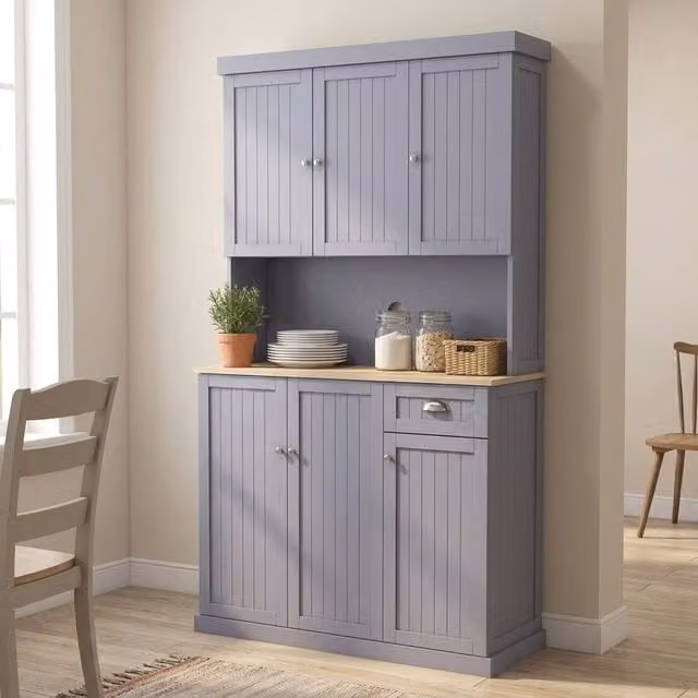 STILVORA Welsh Dresser with Drawer and Adjustable Shelves, Grey, H 180 x W 101 x D 39 cm