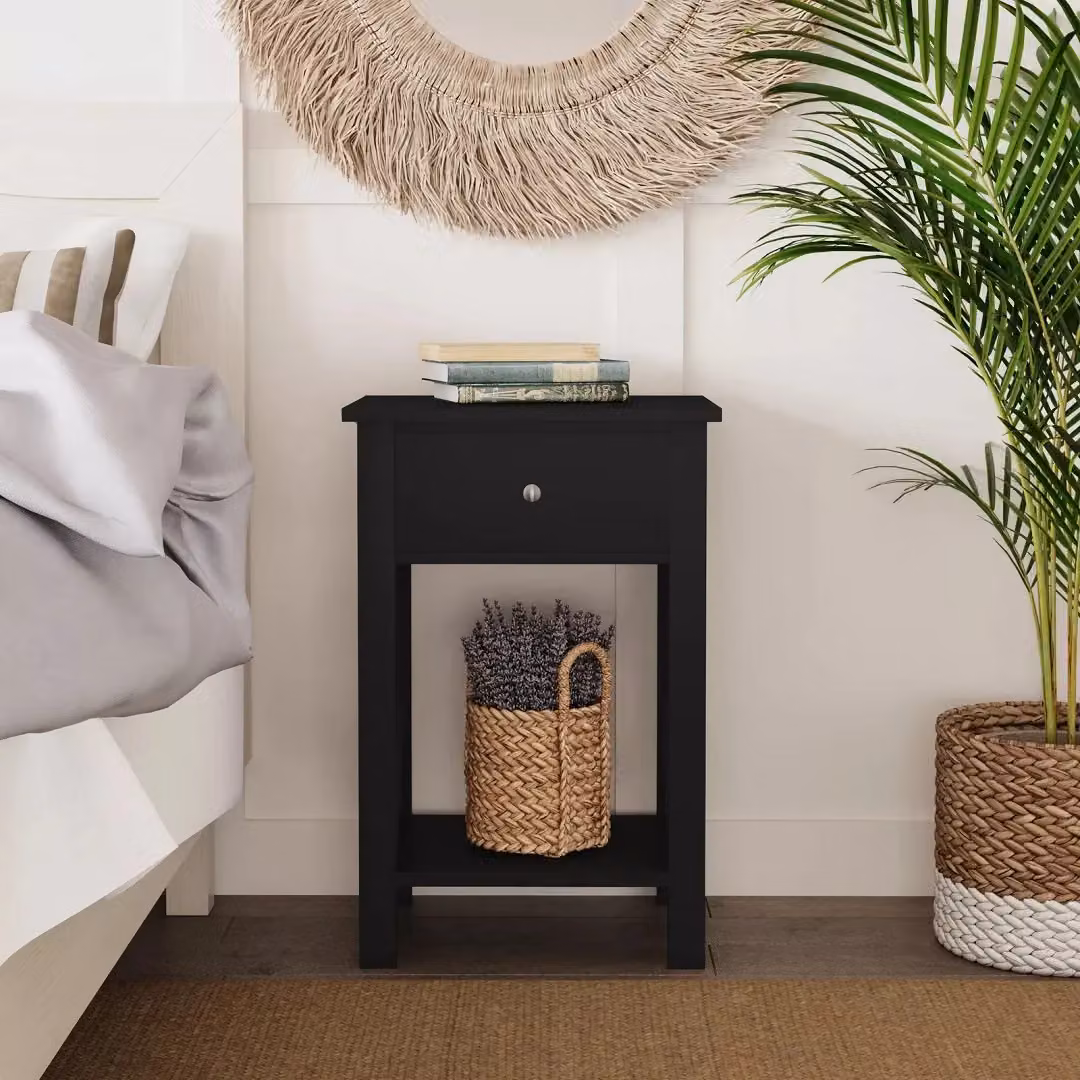 EONLION X-Frame Nightstand with Drawer and Shelf, Black Wooden Bedside End Table – 2