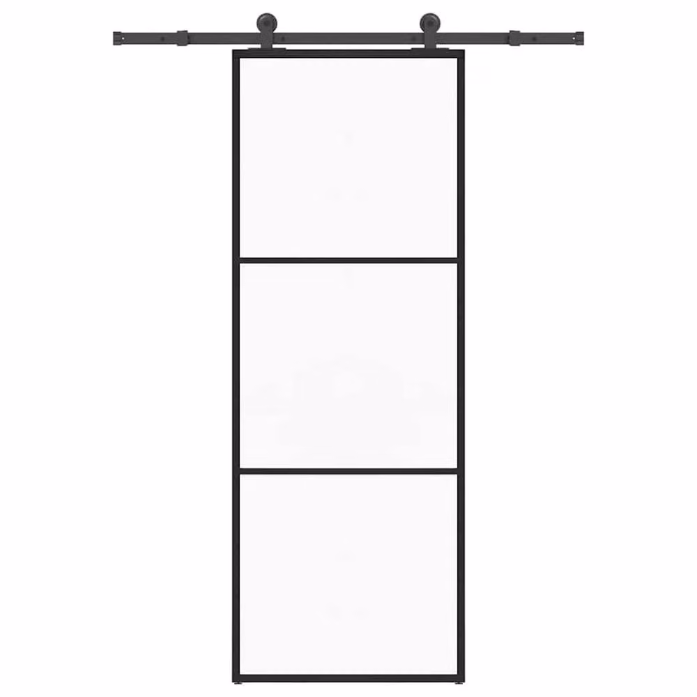 Berkfield Home Sliding Door with Hardware Set, Black ESG Glass and Aluminium, W: 76 cm, H: 205 cm – 1