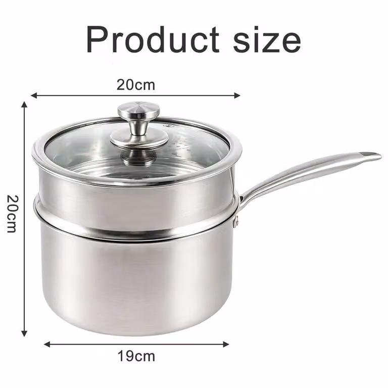 VOGREX Non-Stick Saucepan with Steamer Basket and Lid, Silver