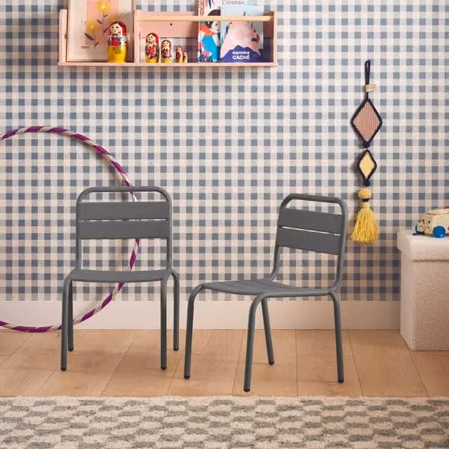 sweeek Pair of Modern Metal Childrens Chairs in Matt Grey – 1