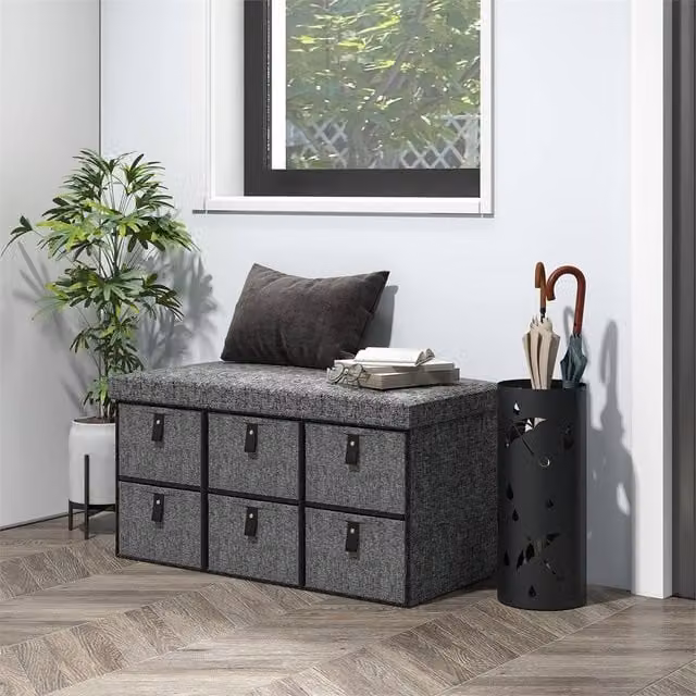 EONLION Grey Fabric Shoe Storage Bench with Drawers – 1