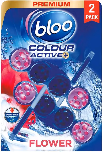 Bloo Toilet Rim Blocks Active Flower with Odour Stop Technology, Multicolour