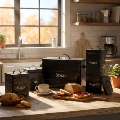 Harbour Housewares 5pc Metal Kitchen Canister Set in Black and Grey with Airtight Lids – 2