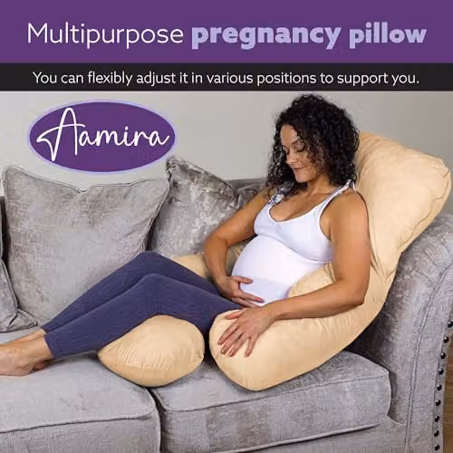 Aamira J Shaped Memory Foam Pregnancy Maternity Pillow with Velvet Cover, Beige, W/D/H: 140 x 70 x 20 cm – 7