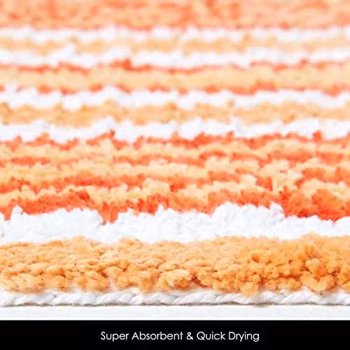 Homescapes Handloomed Striped Cotton Bath Mat in Orange and White, W/D/H: 60 x 40 x 0.1 cm – 2