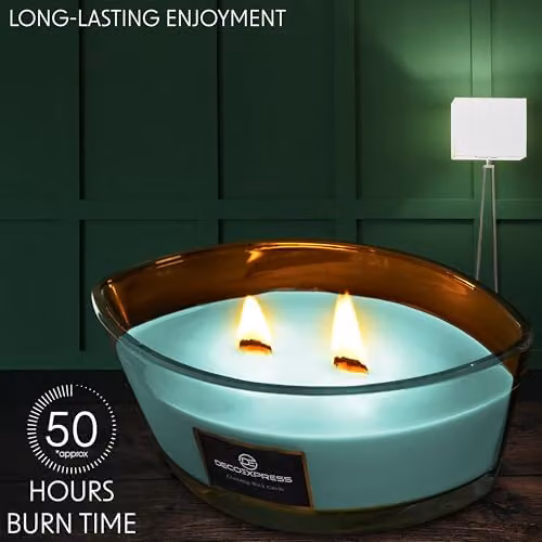 Deco Express Cool Eucalyptus Scented Woodwick Candle in Green with 50 Hour Burn Time – 4
