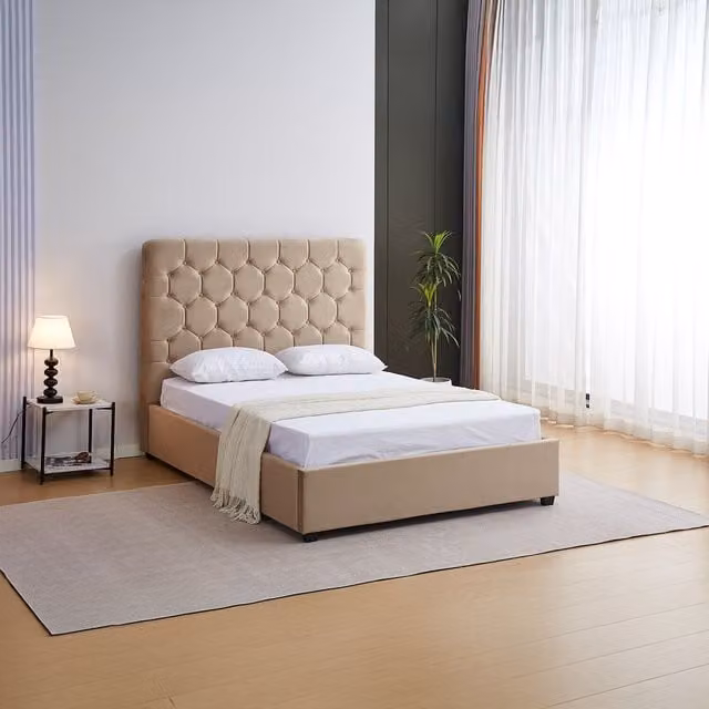 Seconique Modern Upholstered Bedframe in Brown Velvet, W/D/H: 180 x 200 cm