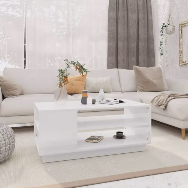 Berkfield Home White Modern Rectangular Coffee Table in Engineered Wood W/D/H: 102 x 55 x 43 cm – 1