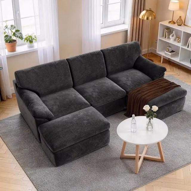 Gartistgo 5-Seater Modular L-Shape Corner Sofa in Dark Grey Soft Velvet Fabric – 1