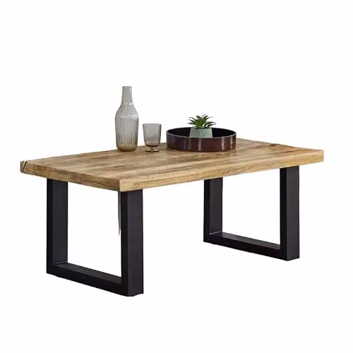 Indian Hub Surrey Coffee Table in Brown Solid Mango Wood and Metal, W: 115 cm, D: 60 cm, H: 45 cm