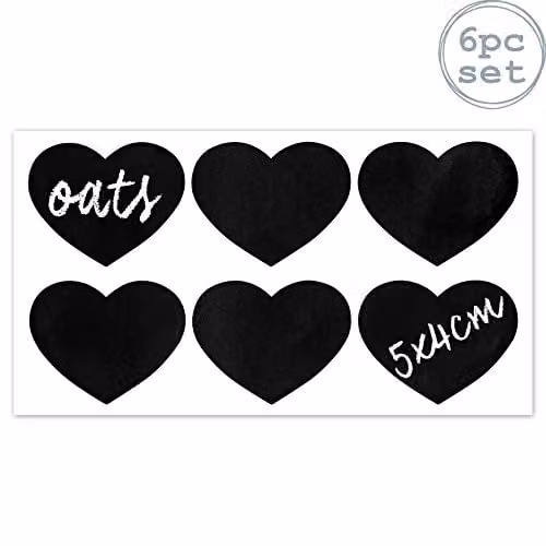 Nicola Spring Heart Shaped Storage Jar Labels, Black, Pack of 6, 5 x 4 cm – 1
