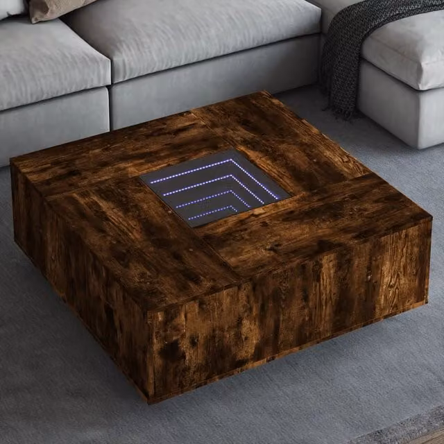 Berkfield Home Infinity LED Coffee Table in Smoked Oak Brown, W: 100 cm, D: 100 cm, H: 40 cm – 1