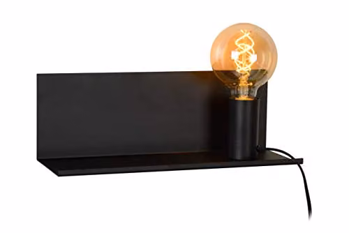 Lucide Modern Black Metal Wall Mounted Bedside LED Reading Lamp with E27 Bulb Holder – 1