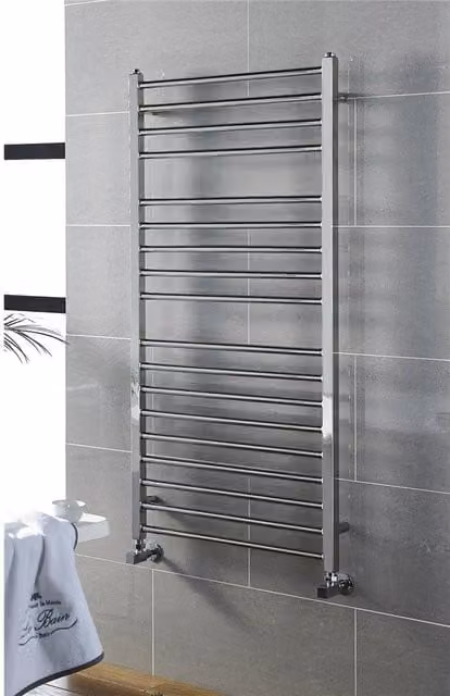 Clifton Stainless Steel Horizontal Bathroom Towel Radiator in Silver, H 120 cm x W 50 cm
