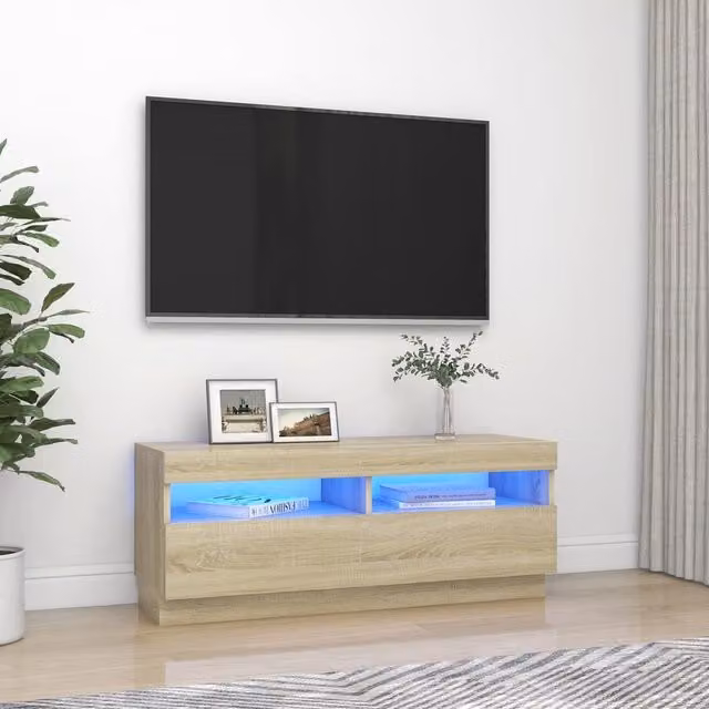 Berkfield Home Modern TV Cabinet with LED Lights in Sonoma Oak Brown, W/D/H: 100 x 35 x 40 cm