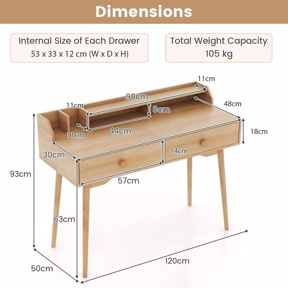 Kelvenix Brown Rubberwood Writing Desk for Home Office – 2